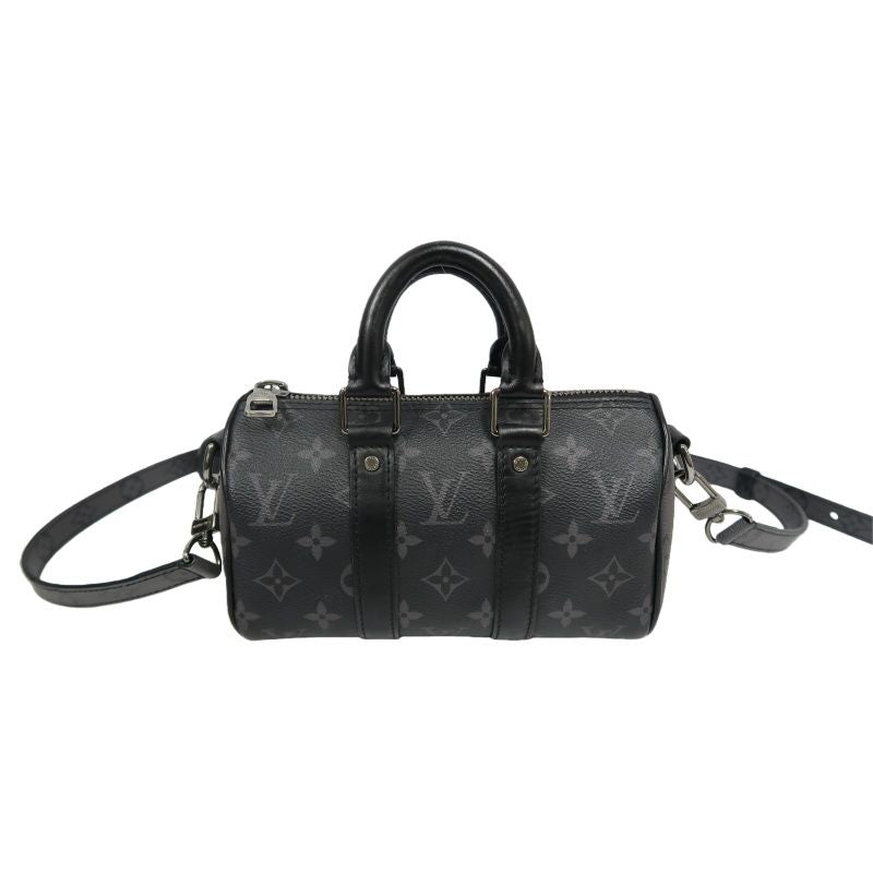 LOUIS VUITTON (LV) Keepall XS Monogram Eclipse Handbag, Black, Shoulder Strap Included (No Worn Photos)