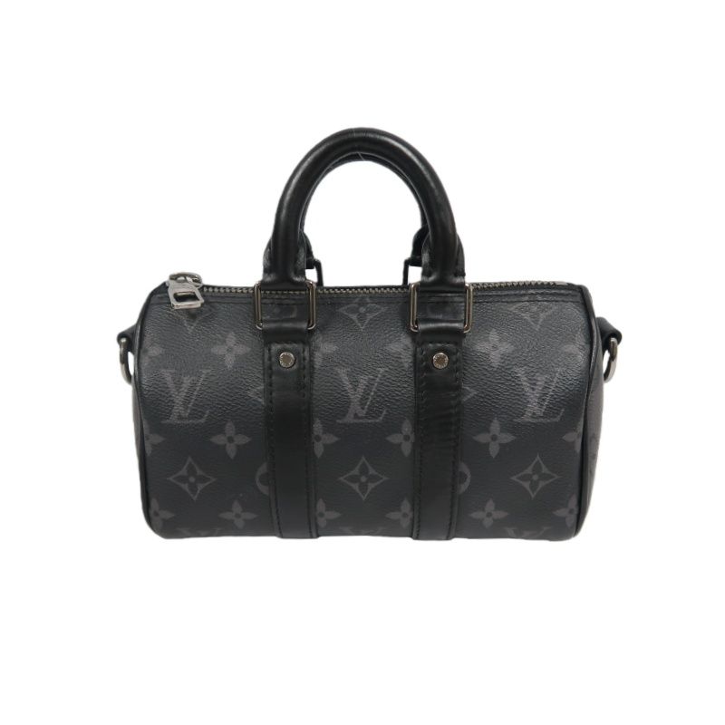 LOUIS VUITTON (LV) Keepall XS Monogram Eclipse Handbag, Black, Shoulder Strap Included (No Worn Photos)