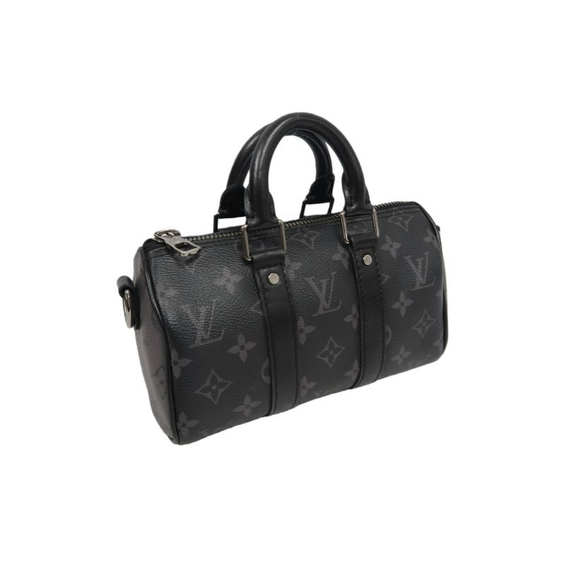 LOUIS VUITTON (LV) Keepall XS Monogram Eclipse Handbag, Black, Shoulder Strap Included (No Worn Photos)