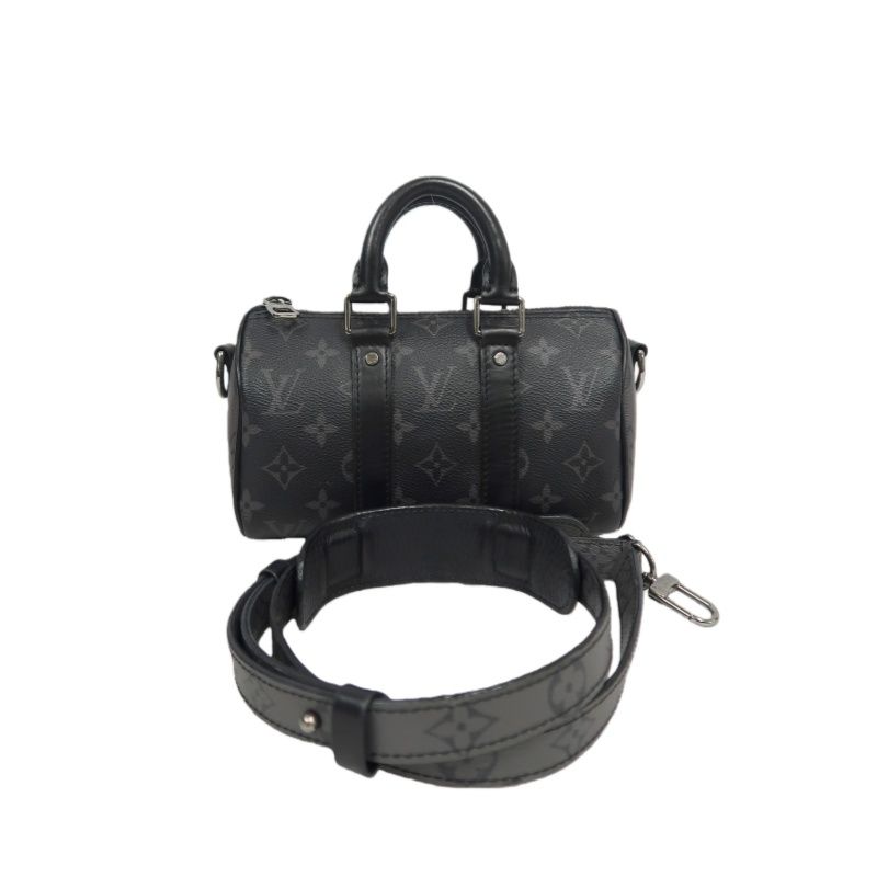 LOUIS VUITTON (LV) Keepall XS Monogram Eclipse Handbag, Black, Shoulder Strap Included (No Worn Photos)