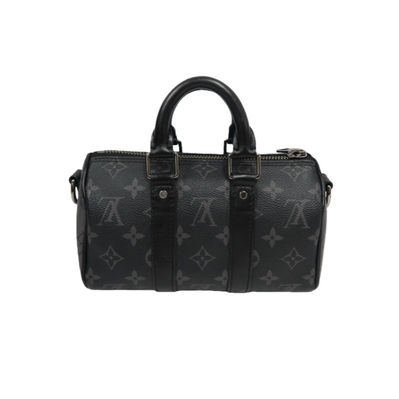 LOUIS VUITTON (LV) Keepall XS Monogram Eclipse Handbag, Black, Shoulder Strap Included (No Worn Photos)