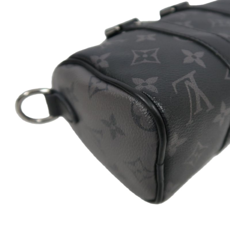 LOUIS VUITTON (LV) Keepall XS Monogram Eclipse Handbag, Black, Shoulder Strap Included (No Worn Photos)