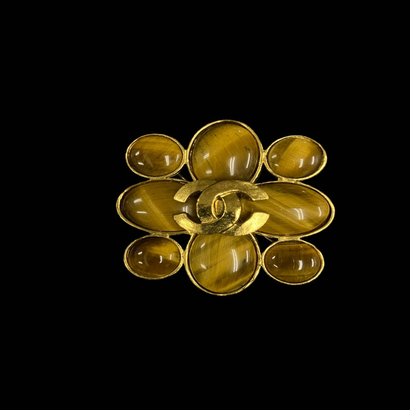 CHANEL Gripoix brooch, brown stone, gold-tone alloy hardware