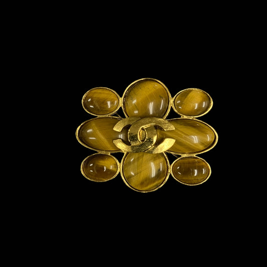 CHANEL Gripoix brooch, brown stone, gold-tone alloy hardware