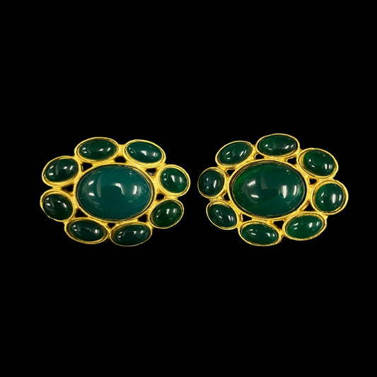 CHANEL Gold-tone Alloy Green Stone Ear Clip
