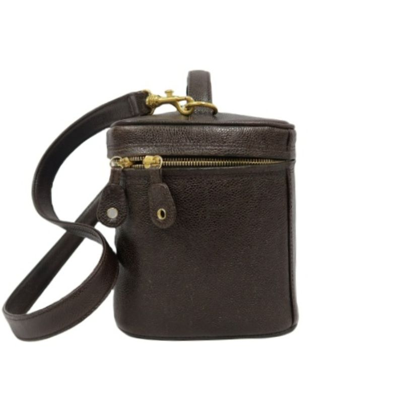 CHANEL Coco Mark Vanity Bag, Brown Caviar Leather, Gold Hardware, with Shoulder Strap & Guarantee Card