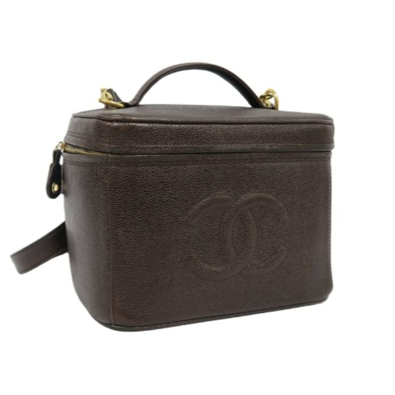 CHANEL Coco Mark Vanity Bag, Brown Caviar Leather, Gold Hardware, with Shoulder Strap & Guarantee Card