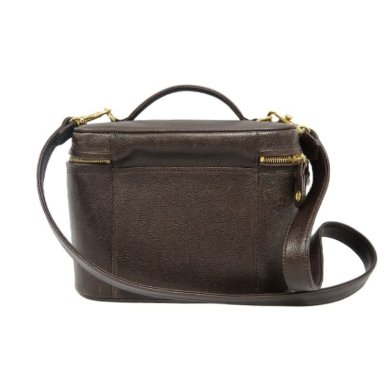 CHANEL Coco Mark Vanity Bag, Brown Caviar Leather, Gold Hardware, with Shoulder Strap & Guarantee Card