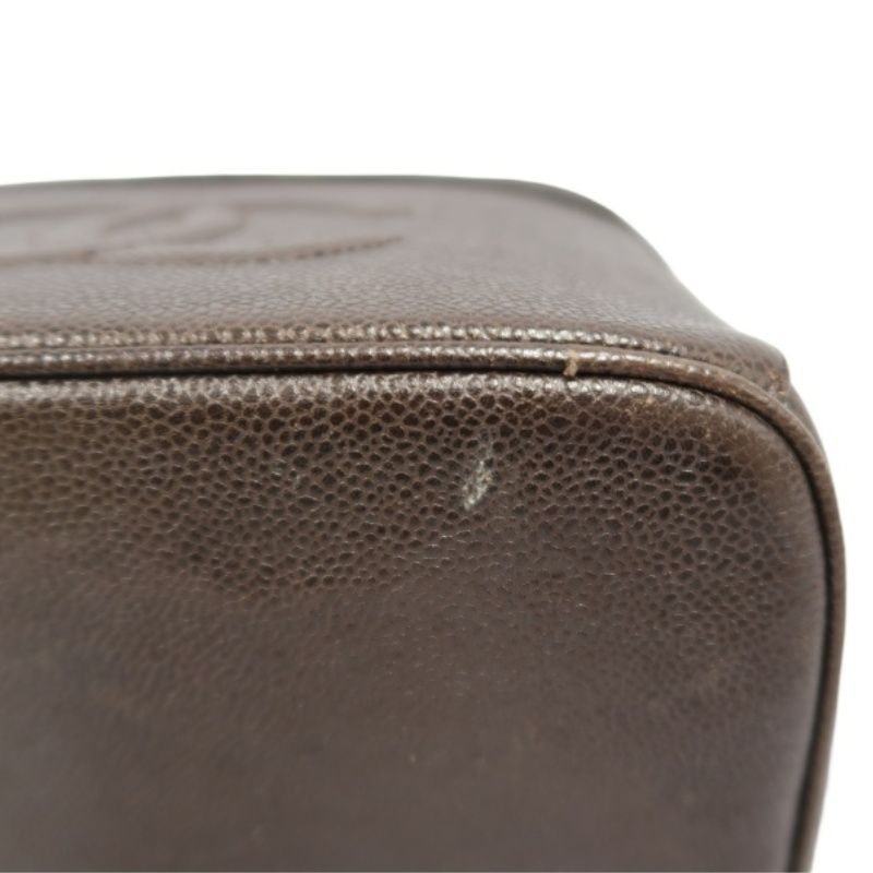 CHANEL Coco Mark Vanity Bag, Brown Caviar Leather, Gold Hardware, with Shoulder Strap & Guarantee Card