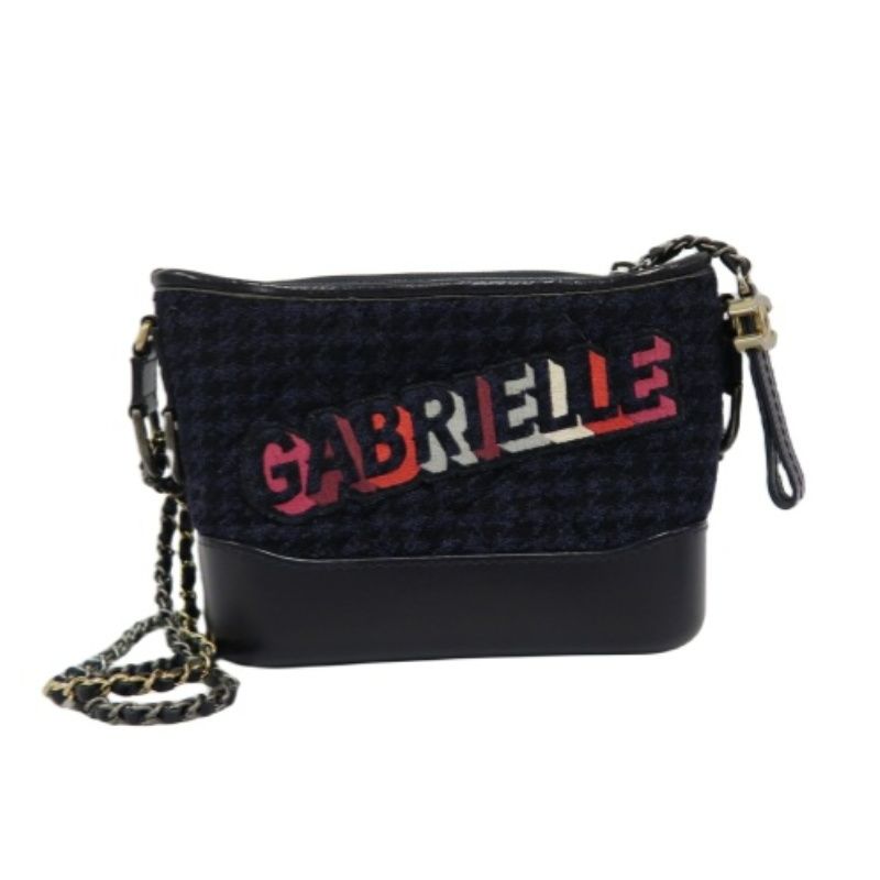 CHANEL Gabrielle de Chanel Chain Shoulder Bag, Black Printed Wool, with Card Pouch