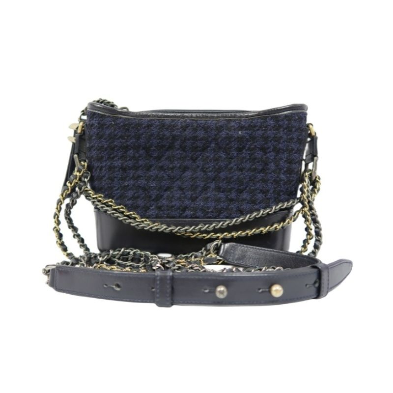 CHANEL Gabrielle de Chanel Chain Shoulder Bag, Black Printed Wool, with Card Pouch