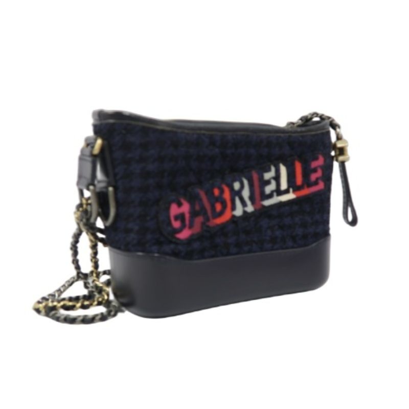 CHANEL Gabrielle de Chanel Chain Shoulder Bag, Black Printed Wool, with Card Pouch