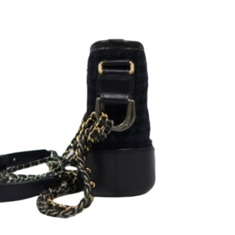 CHANEL Gabrielle de Chanel Chain Shoulder Bag, Black Printed Wool, with Card Pouch