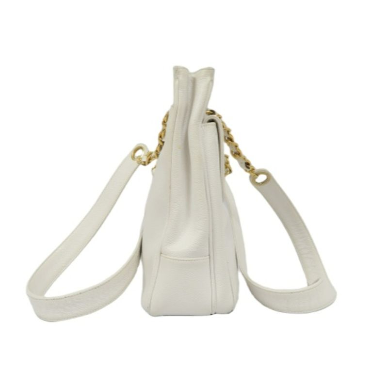 CHANEL Chain Shoulder Bag, White Caviar Leather, Gold Hardware, with Guarantee Card