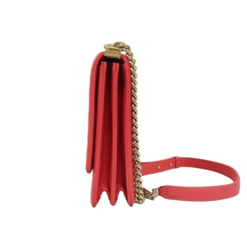 CHANEL Pink Boy Chain Shoulder Bag, Lambskin Leather, Gold Hardware