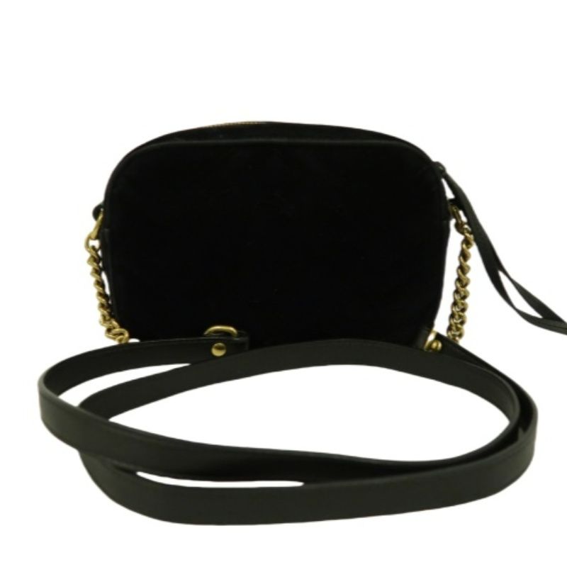 GUCCI GG Marmont Chain Shoulder Bag, Black Suede, Crystal Embellished, Gold Hardware, with Dust Bag