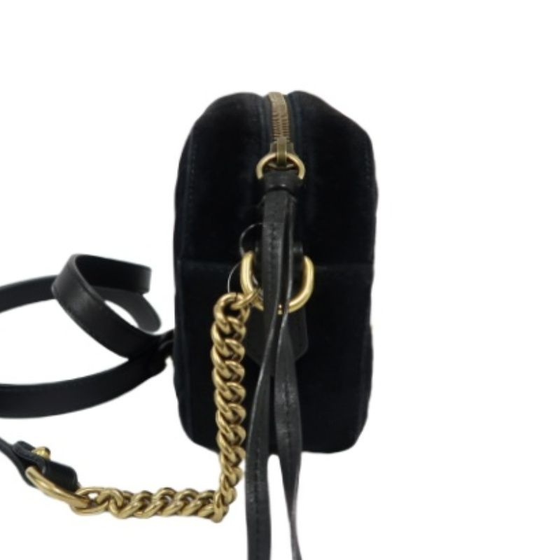 GUCCI GG Marmont Chain Shoulder Bag, Black Suede, Crystal Embellished, Gold Hardware, with Dust Bag