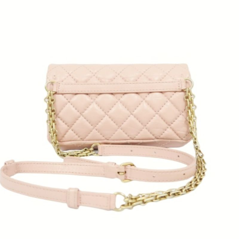 CHANEL Pink Boy Chain Shoulder Bag, Lambskin Leather, Gold Hardware