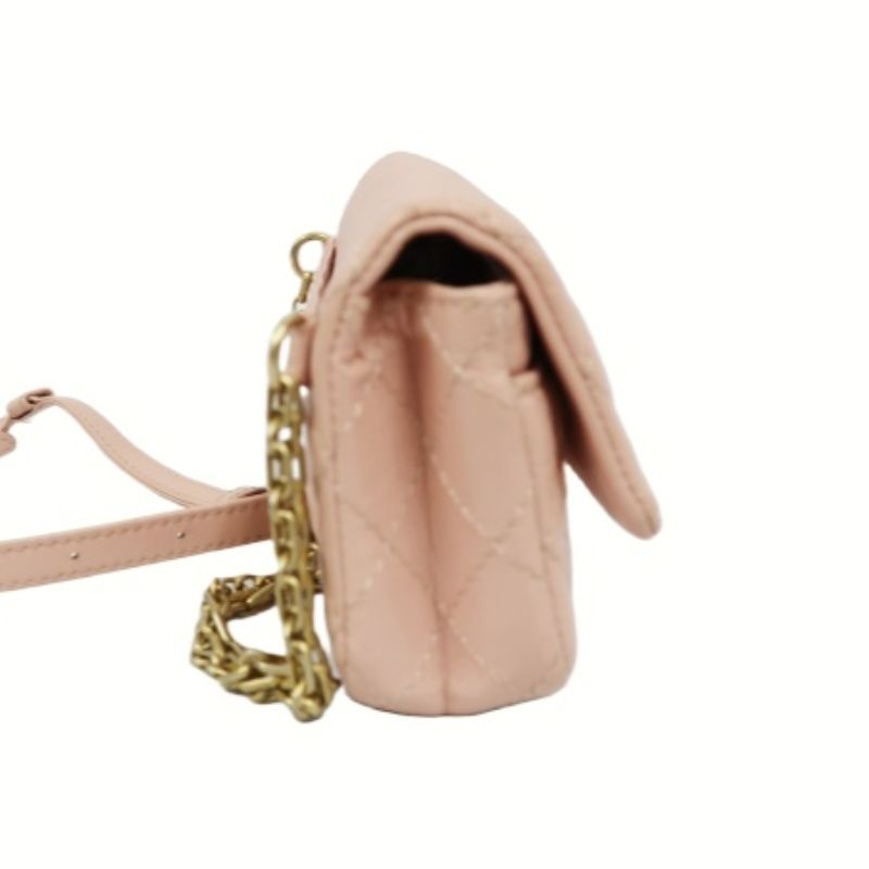 CHANEL Pink Boy Chain Shoulder Bag, Lambskin Leather, Gold Hardware
