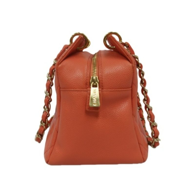 CHANEL Pink Orange Shoulder Bag, Caviar Leather, Gold Hardware, with Dust Bag and Guarantee Card
