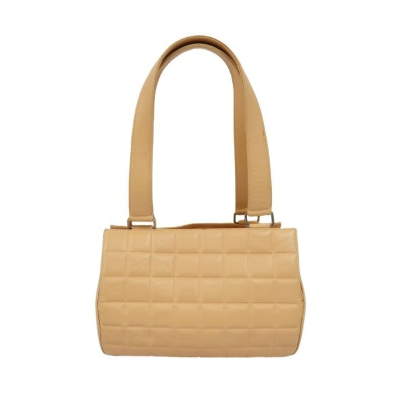 CHANEL Chocolate Bar Mini Boston Drum Bag, Lambskin Leather, Beige, with Guarantee Card