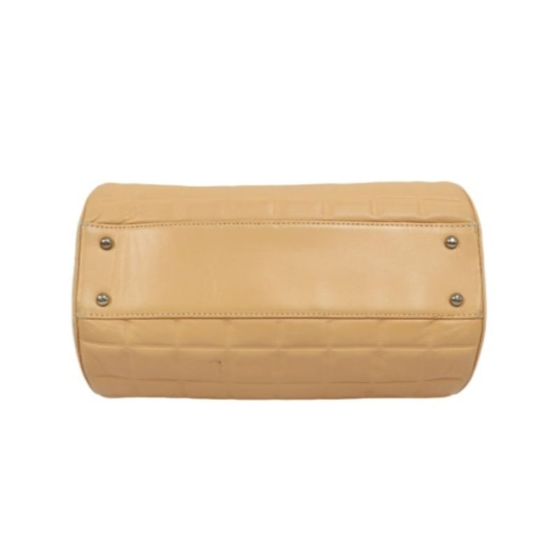 CHANEL Chocolate Bar Mini Boston Drum Bag, Lambskin Leather, Beige, with Guarantee Card
