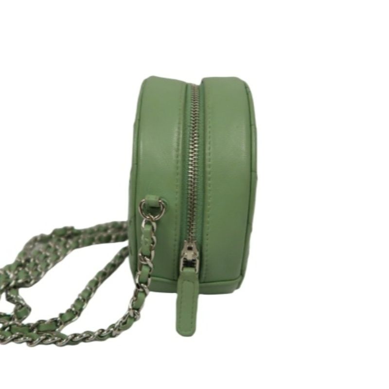 CHANEL Green Lambskin Quilted Chain Shoulder Crossbody Bag with Silver Hardware
