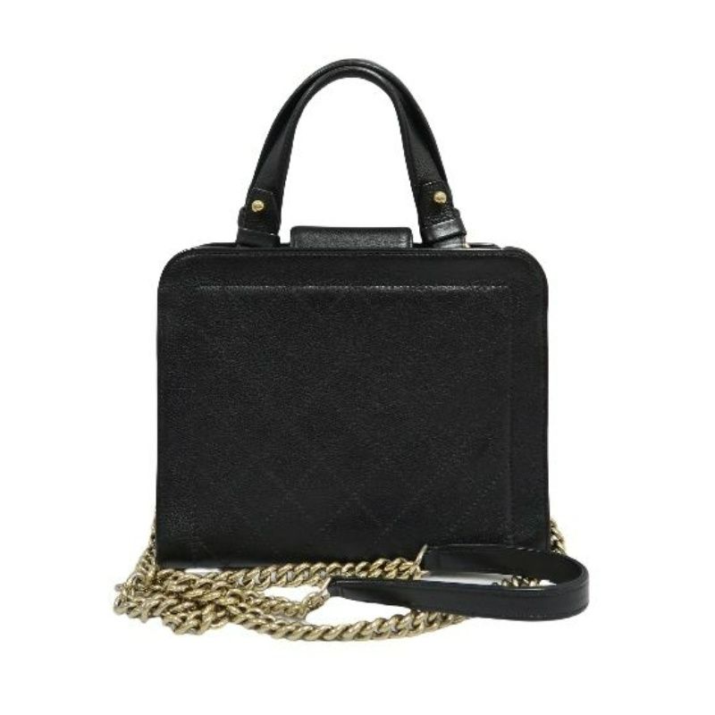 CHANEL Black Calfskin Quilted 2WAY Shoulder Crossbody Handbag with Gold Hardware & Medallion