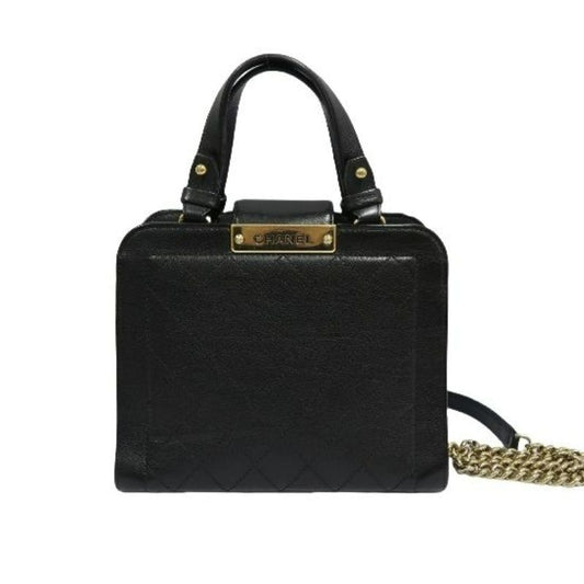 CHANEL Black Calfskin Quilted 2WAY Shoulder Crossbody Handbag with Gold Hardware & Medallion