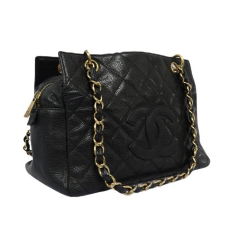 CHANEL GST Chain Shoulder Bag, Caviar Leather , Black with Gold Hardware, Laser Serial Sticker Included