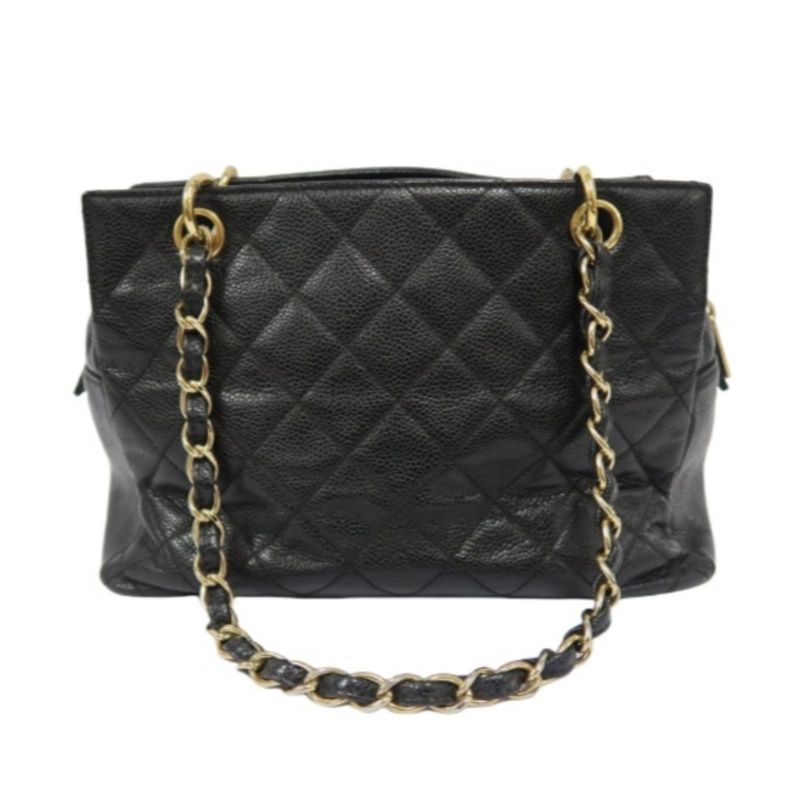 CHANEL GST Chain Shoulder Bag, Caviar Leather , Black with Gold Hardware, Laser Serial Sticker Included
