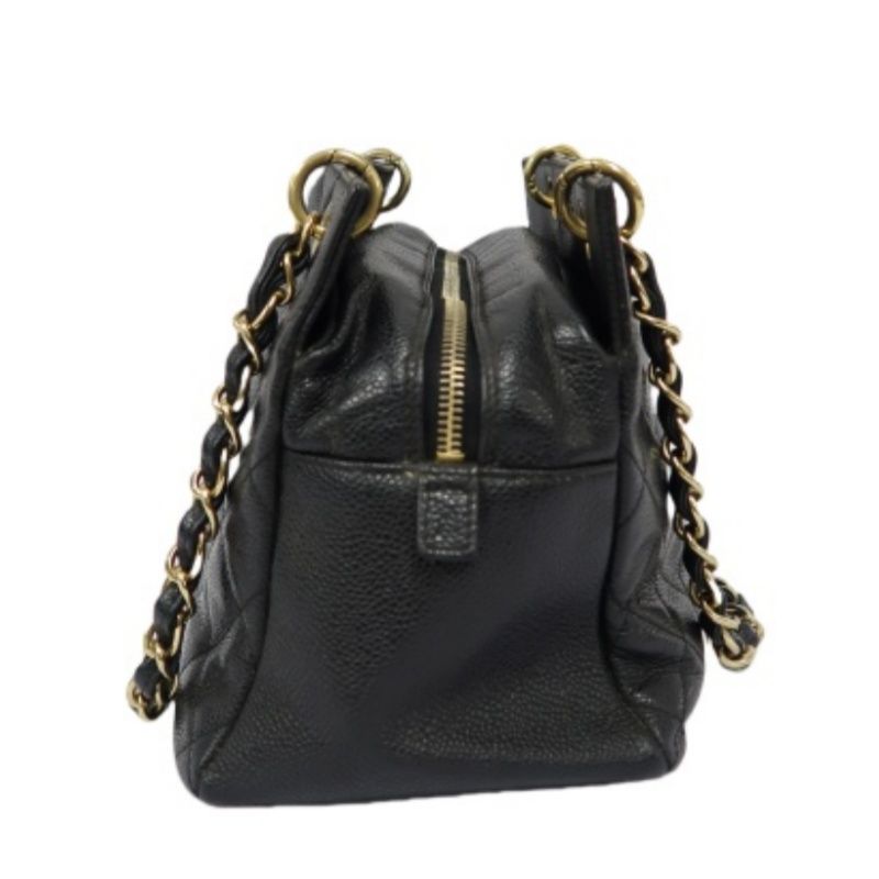 CHANEL GST Chain Shoulder Bag, Caviar Leather , Black with Gold Hardware, Laser Serial Sticker Included