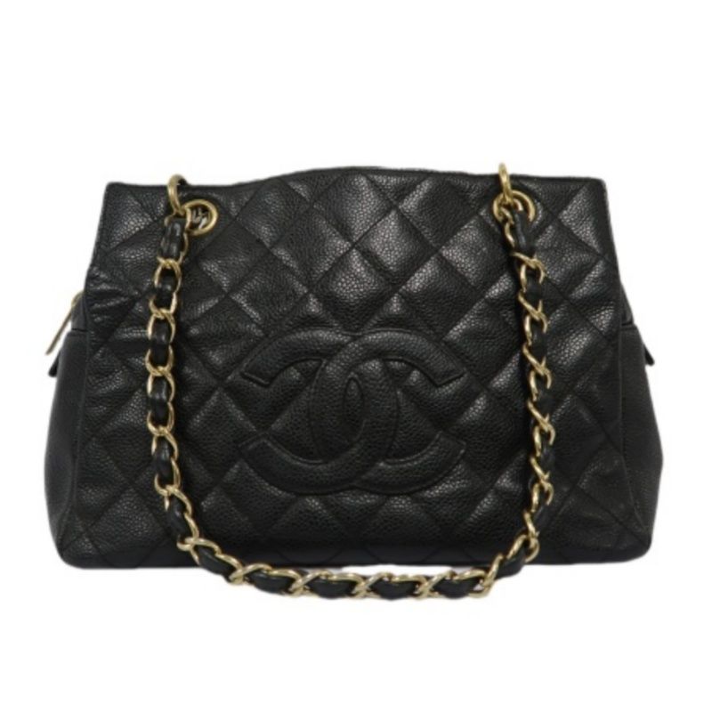 CHANEL GST Chain Shoulder Bag, Caviar Leather , Black with Gold Hardware, Laser Serial Sticker Included