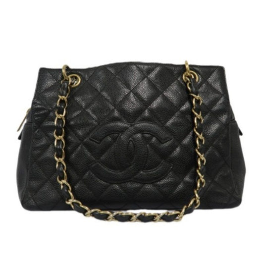 CHANEL GST Chain Shoulder Bag, Caviar Leather , Black with Gold Hardware, Laser Serial Sticker Included