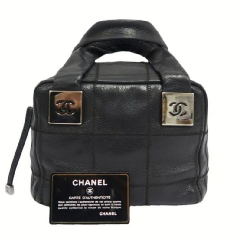 CHANEL Chocolate Bar Black Lambskin Handbag with Guarantee Card