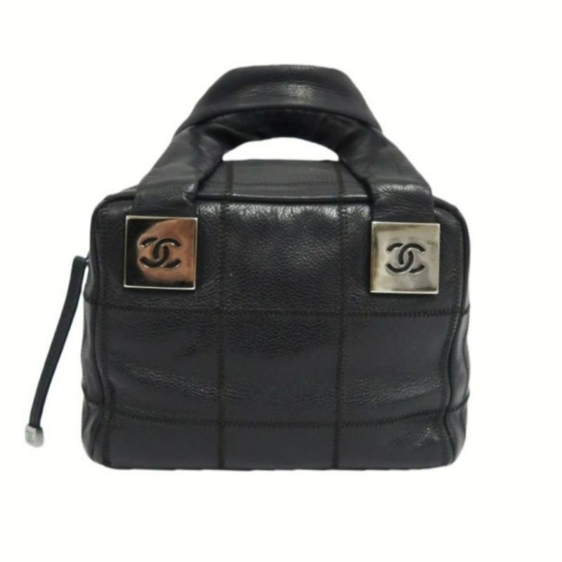 CHANEL Chocolate Bar Black Lambskin Handbag with Guarantee Card