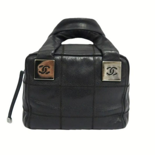 CHANEL Chocolate Bar Black Lambskin Handbag with Guarantee Card