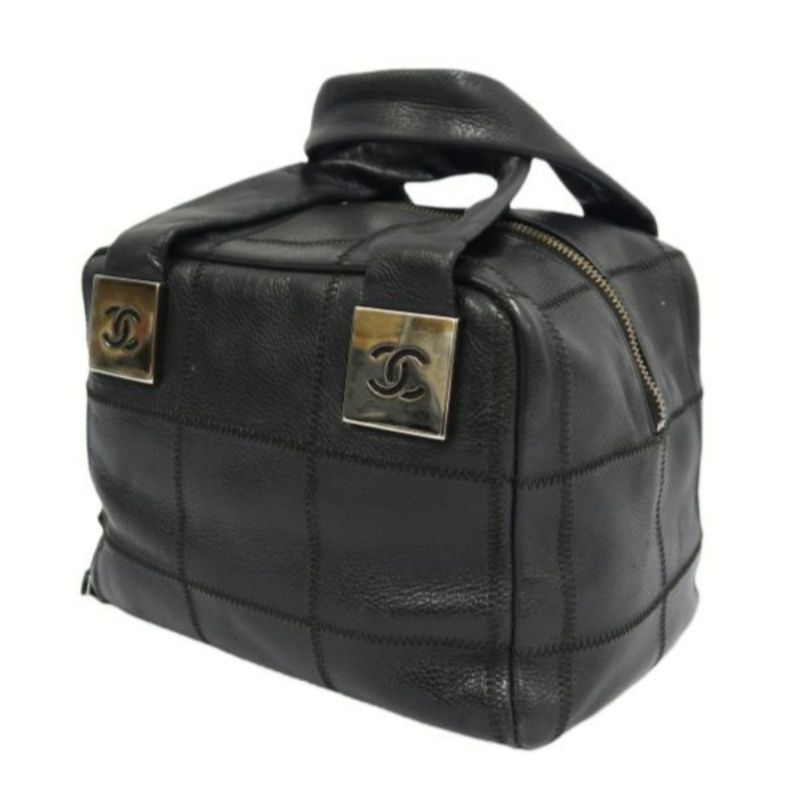 CHANEL Chocolate Bar Black Lambskin Handbag with Guarantee Card