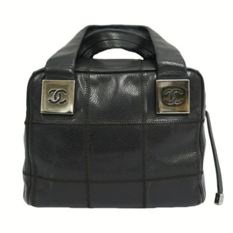 CHANEL Chocolate Bar Black Lambskin Handbag with Guarantee Card