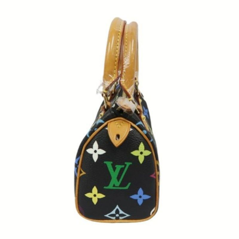 LOUIS VUITTON Multicolor Black Nano Speedy Handbag with Shoulder Strap