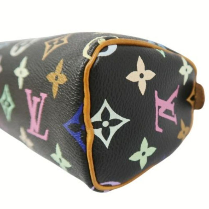 LOUIS VUITTON Multicolor Black Nano Speedy Handbag with Shoulder Strap