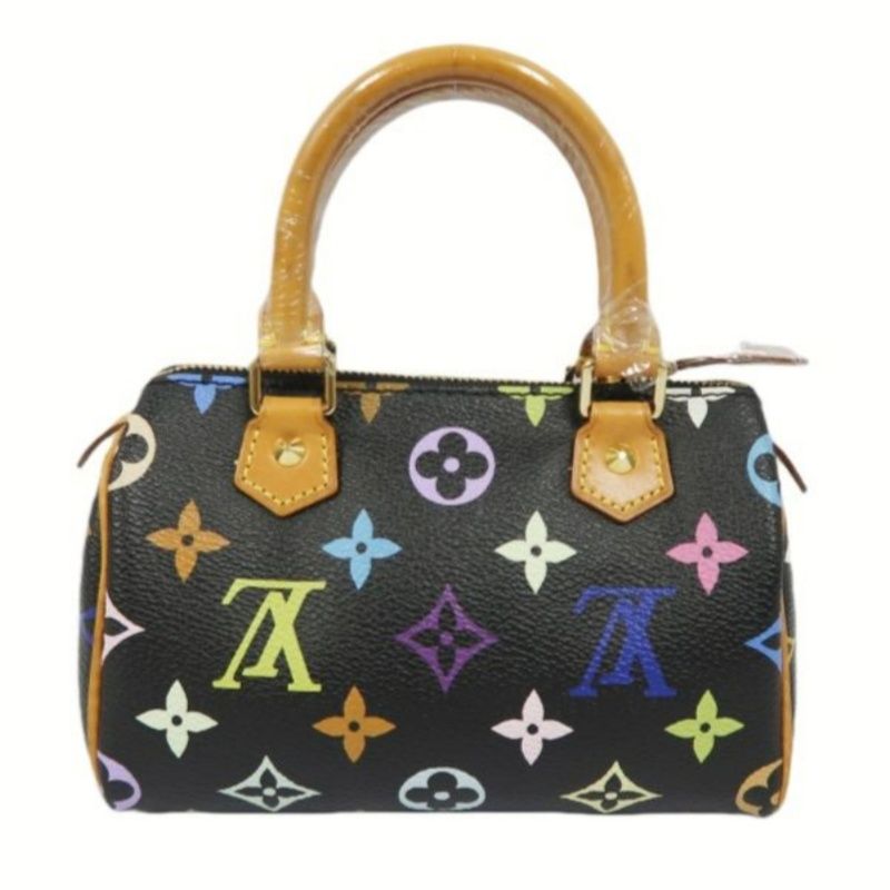 LOUIS VUITTON Multicolor Black Nano Speedy Handbag with Shoulder Strap