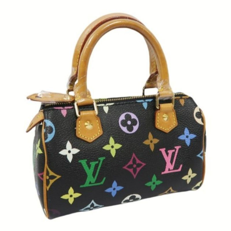 LOUIS VUITTON Multicolor Black Nano Speedy Handbag with Shoulder Strap