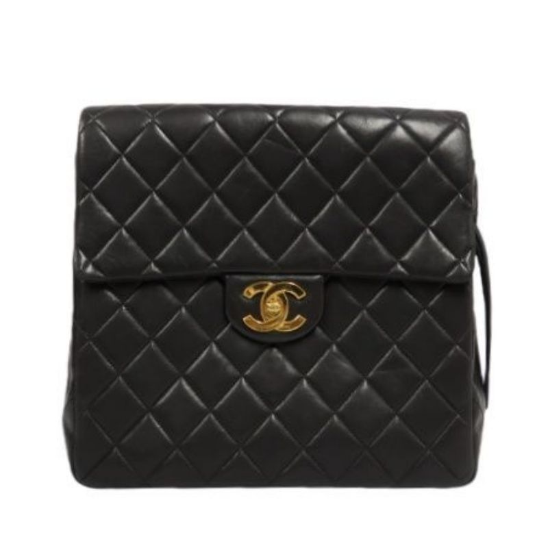CHANEL Quilted Lambskin Backpack, Black, Gold-Tone Hardware, With Dust Bag (Fair Condition)