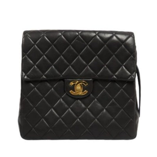CHANEL Quilted Lambskin Backpack, Black, Gold-Tone Hardware, With Dust Bag (Fair Condition)