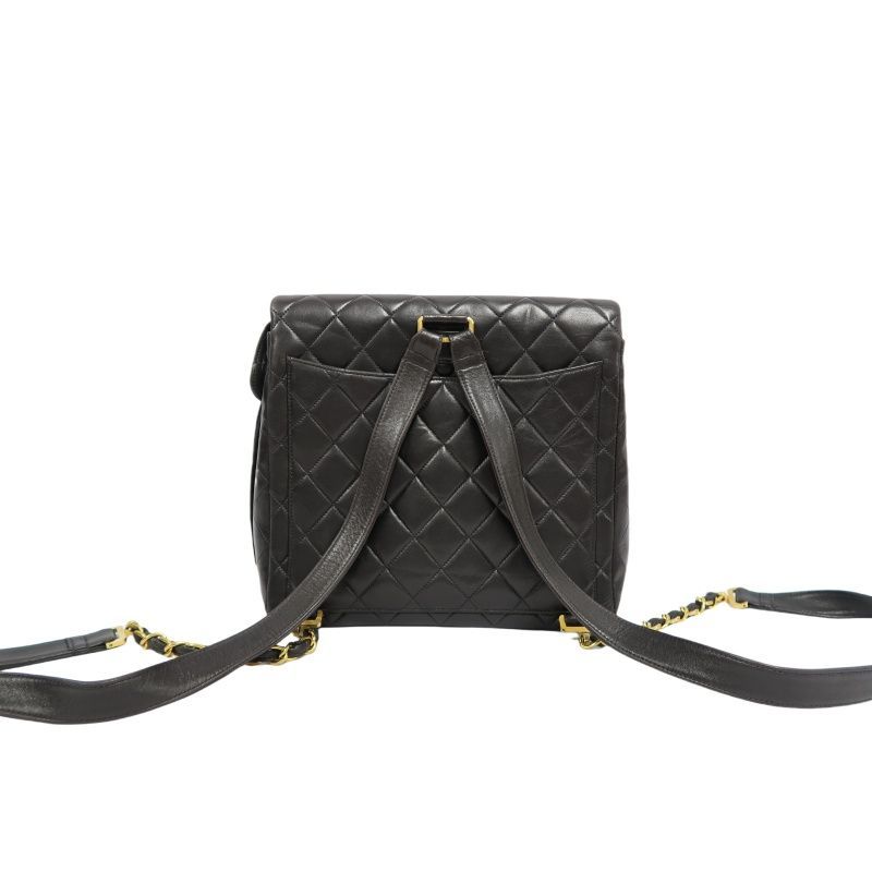 CHANEL Quilted Lambskin Backpack, Black, Gold-Tone Hardware, With Dust Bag (Fair Condition)