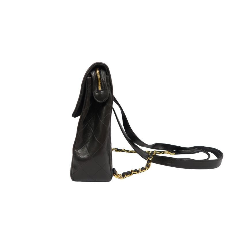 CHANEL Quilted Lambskin Backpack, Black, Gold-Tone Hardware, With Dust Bag (Fair Condition)