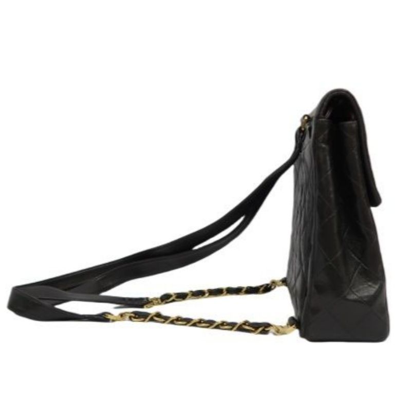 CHANEL Quilted Lambskin Backpack, Black, Gold-Tone Hardware, With Dust Bag (Fair Condition)