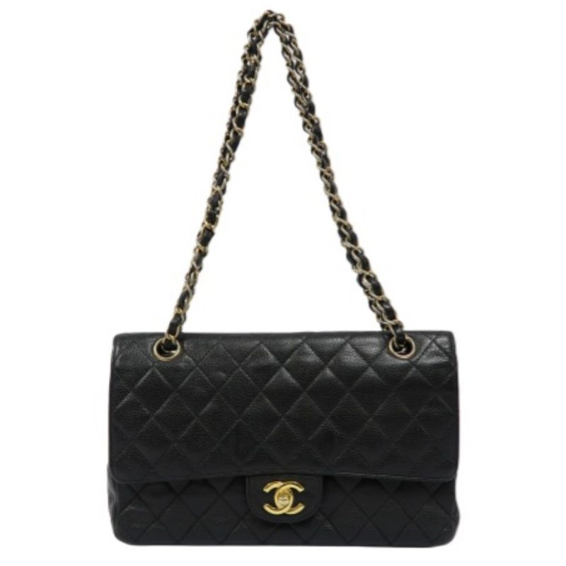 CHANEL Classic Flap (CF) Crossbody Bag - Black, Grained Calfskin with Gold Hardware