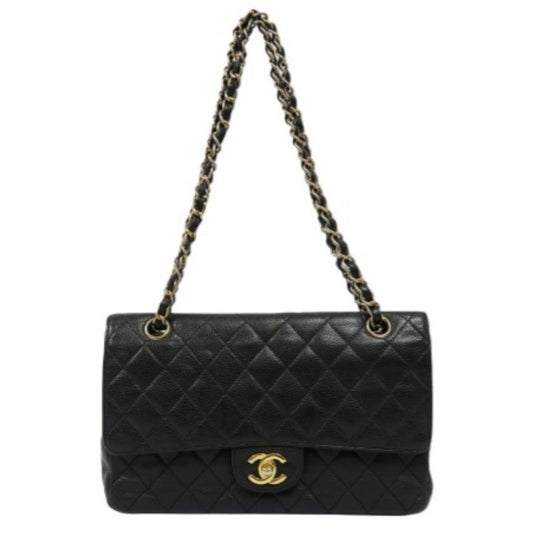 CHANEL Classic Flap (CF) Crossbody Bag - Black, Grained Calfskin with Gold Hardware